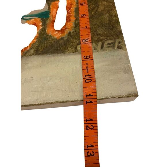 Flower Pot Canvas Painting 14 x 11 in Teapot Handmade Home Decor Boho Floral - Picture 7 of 9